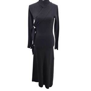 Ellery Womens S Black Long Sleeve Mock Neck Knit Midi Dress